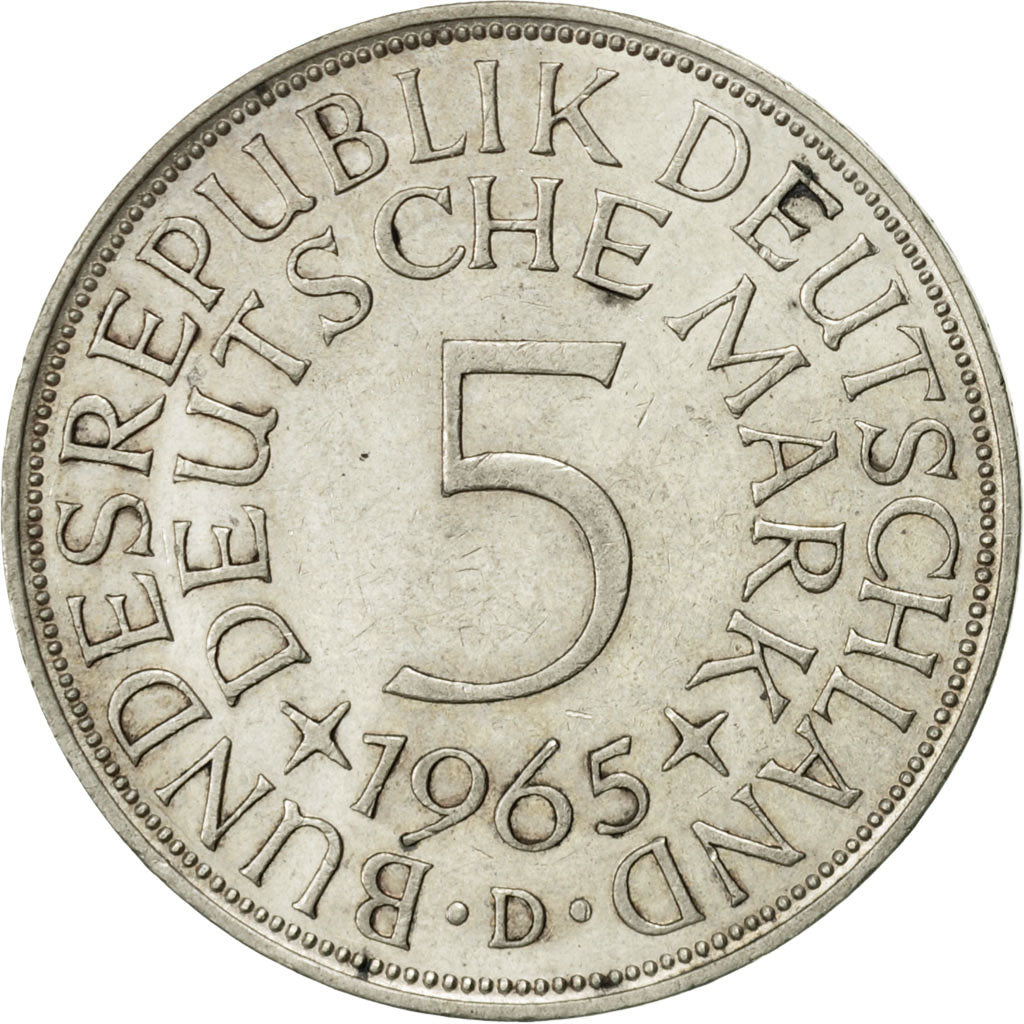 Coin, GERMANY - FEDERAL REPUBLIC, 5 Mark, 1965, Munich, AU(50-53), Silver