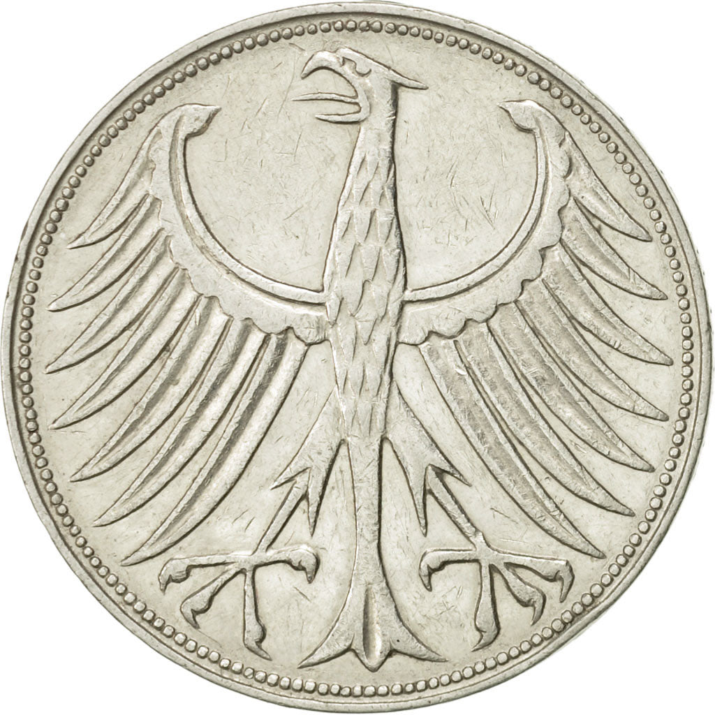 GERMANY - FEDERAL REPUBLIC, 5 Mark, 1960, Stuttgart, AU(50-53), Silver, KM:112.1