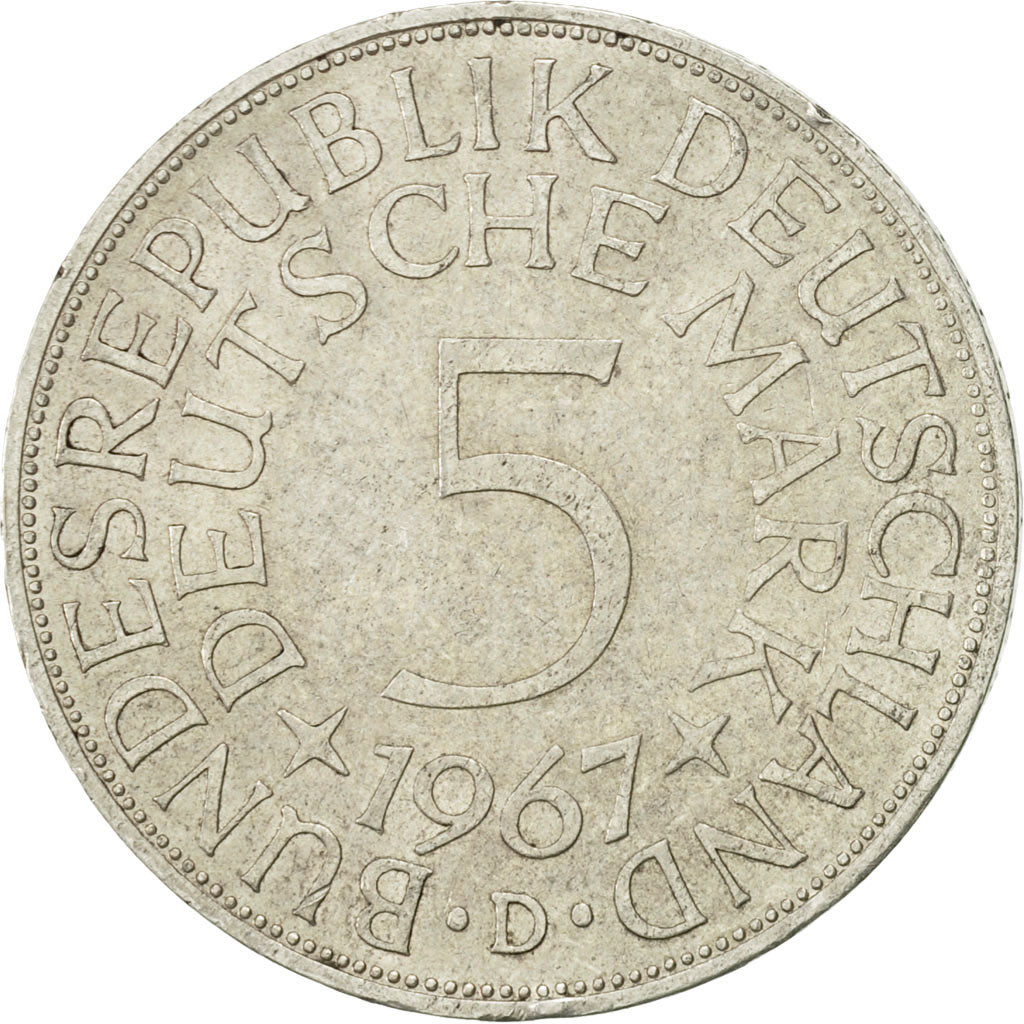 Moneta, GERMANIA - REPUBBLICA FEDERALE, 5 Mark, 1967, Munich, BB+, Argento