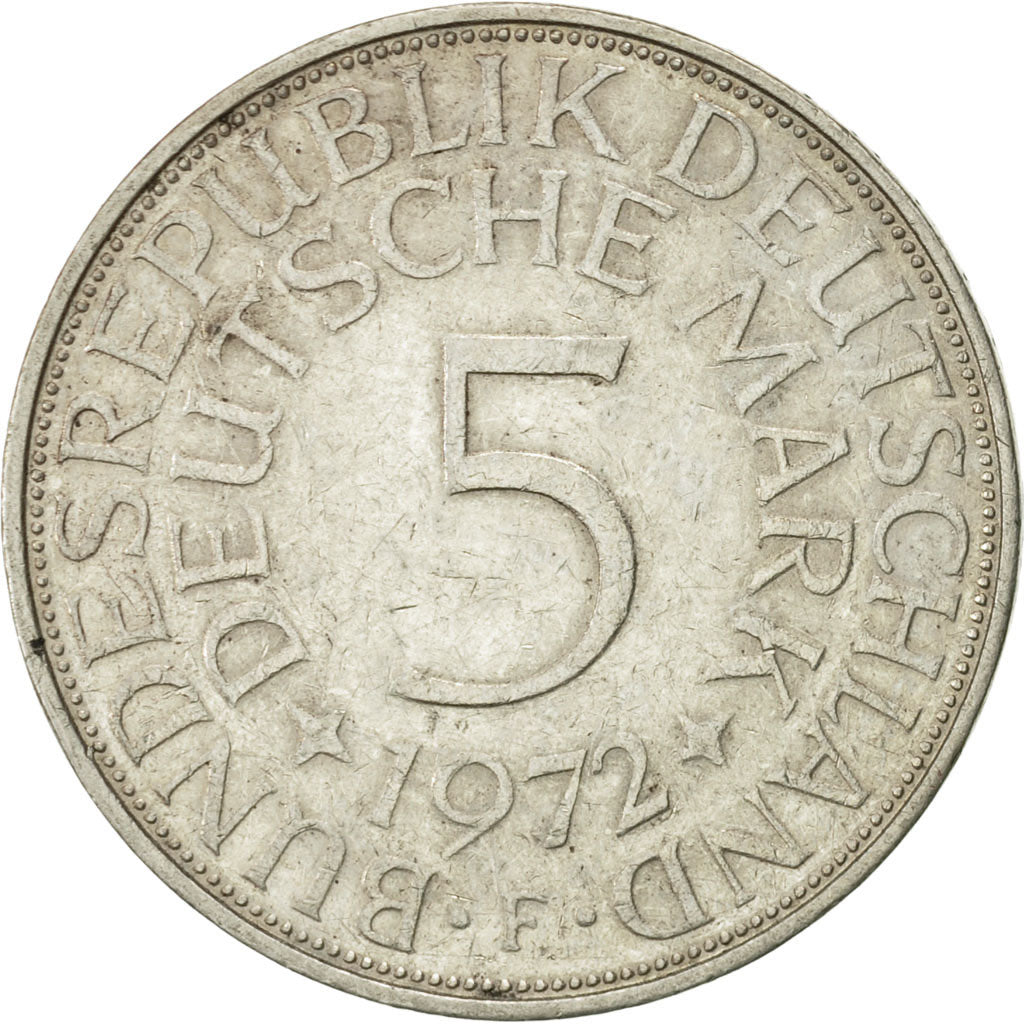 Coin, GERMANY - FEDERAL REPUBLIC, 5 Mark, 1972, Stuttgart, AU(50-53), Silver