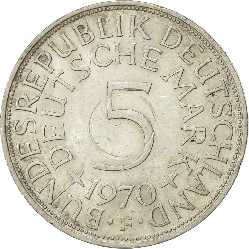 Coin, GERMANY - FEDERAL REPUBLIC, 5 Mark, 1970, Stuttgart, AU(50-53), Silver