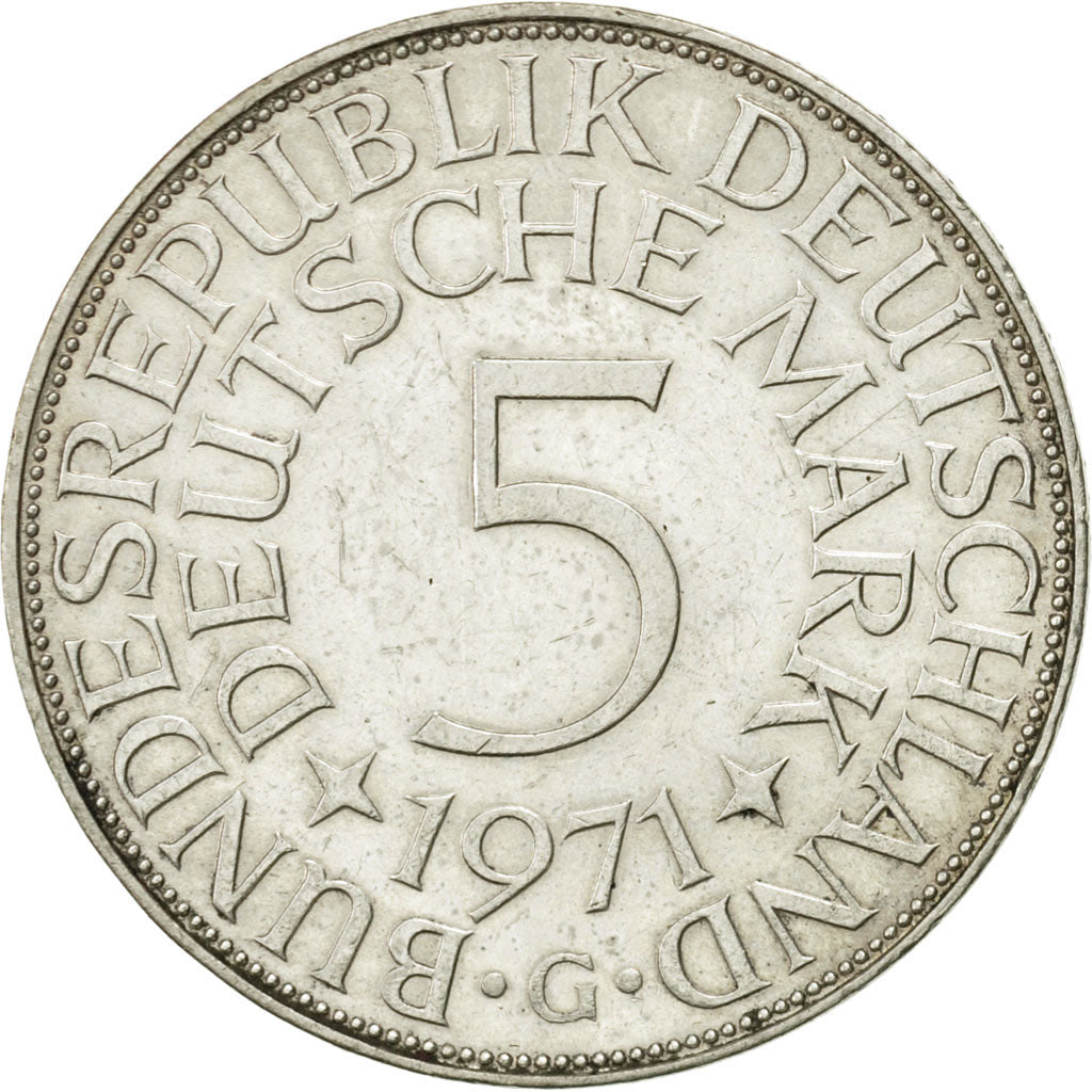 Coin, GERMANY - FEDERAL REPUBLIC, 5 Mark, 1971, Karlsruhe, AU(50-53), Silver