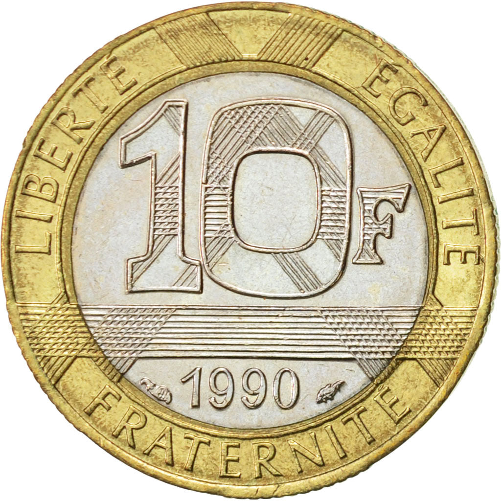 France, Génie, 10 Francs, 1990, Paris, AU(55-58), Bi-Metallic, KM:964.1