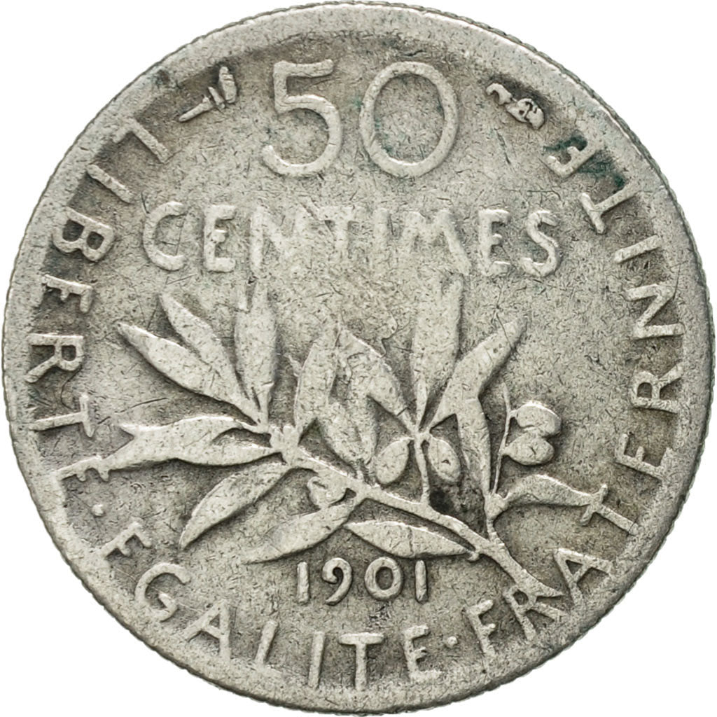 Coin, France, Semeuse, 50 Centimes, 1901, Paris, VF(20-25), Silver, KM:854