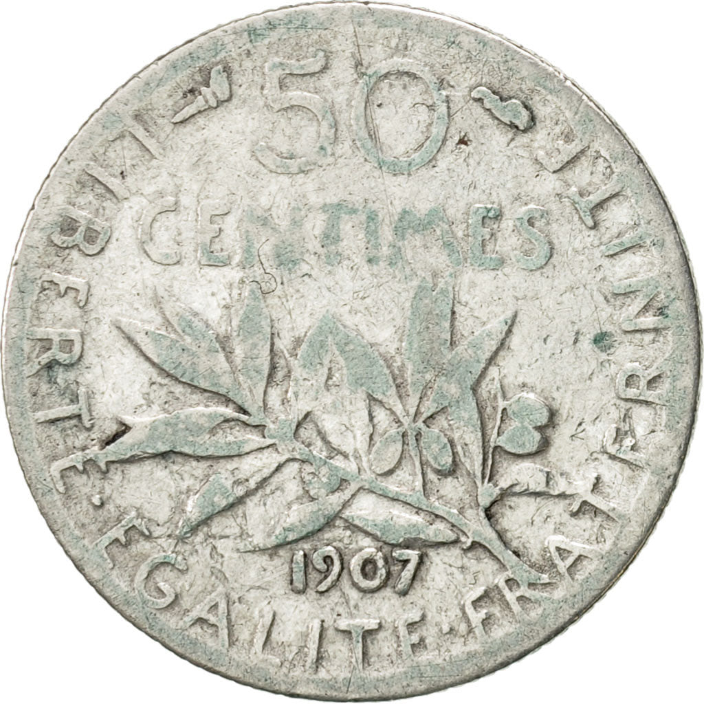 Coin, France, Semeuse, 50 Centimes, 1907, Paris, VF(20-25), Silver, KM:854