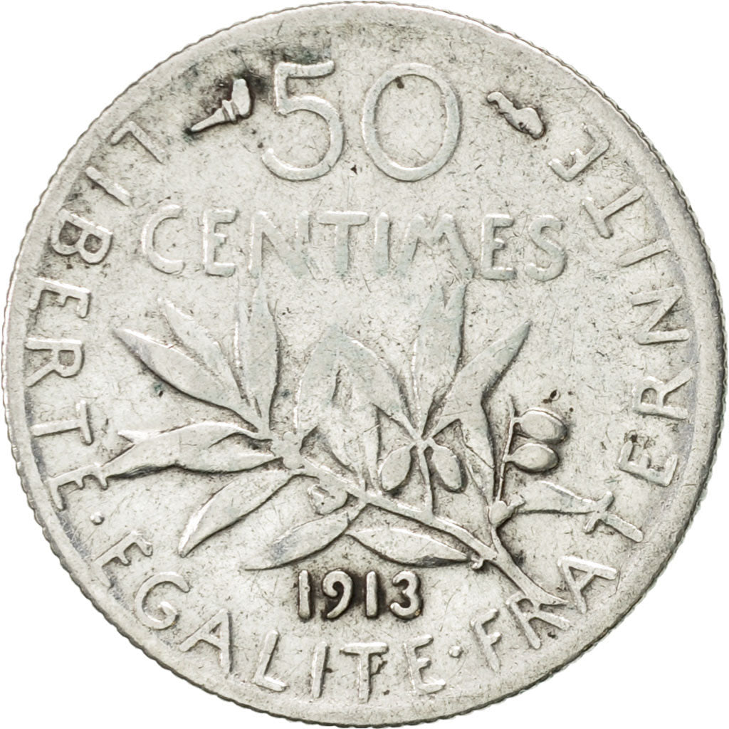 Moneta, Francia, Semeuse, 50 Centimes, 1913, Paris, BB, Argento, KM:854