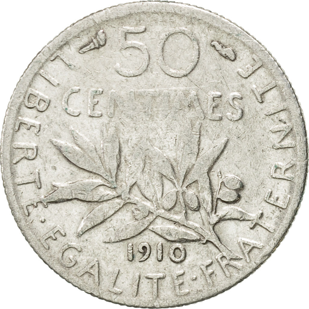 Coin, France, Semeuse, 50 Centimes, 1910, Paris, EF(40-45), Silver, KM:854