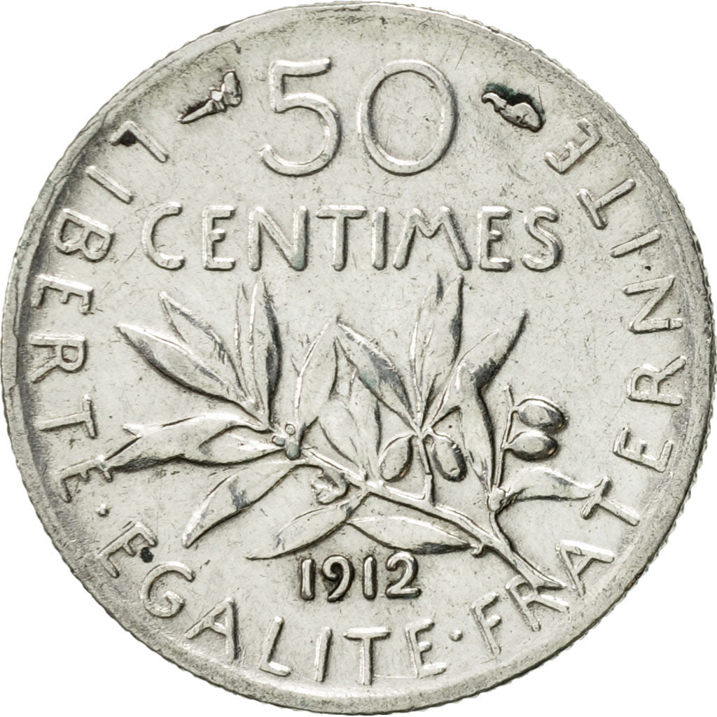 Coin, France, Semeuse, 50 Centimes, 1912, Paris, AU(55-58), Silver, KM:854