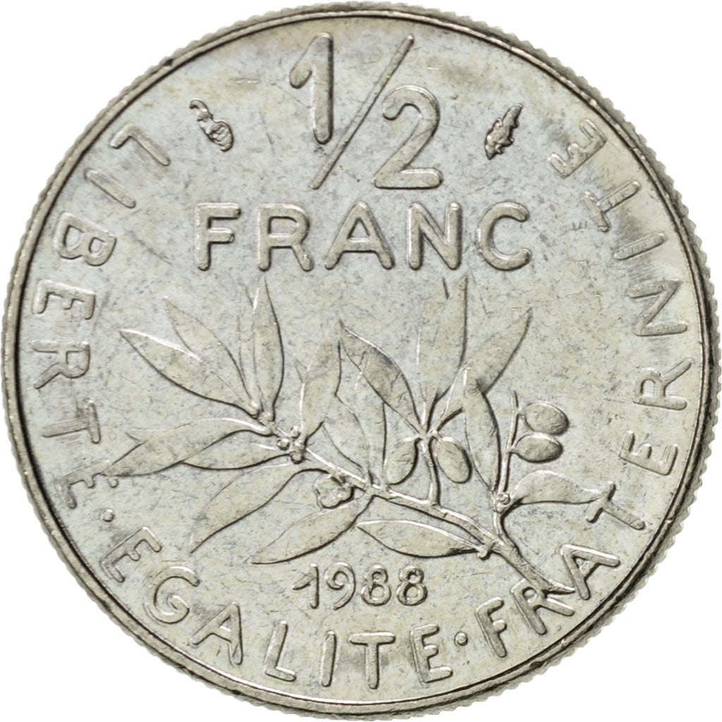 France, Semeuse, 1/2 Franc, 1988, Paris, AU(55-58), Nickel, KM:931.1