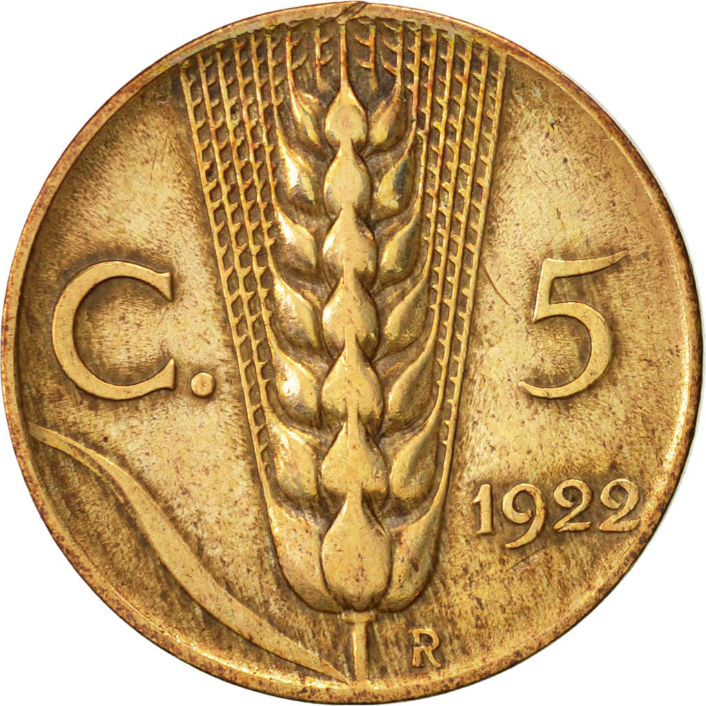 Coin, Italy, Vittorio Emanuele III, 5 Centesimi, 1922, Rome, EF(40-45), Bronze