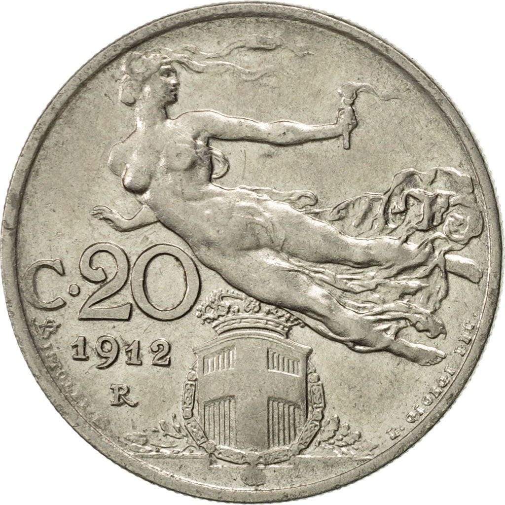 Italy, Vittorio Emanuele III, 20 Centesimi, 1912, Rome, AU(55-58), Nickel, KM:44