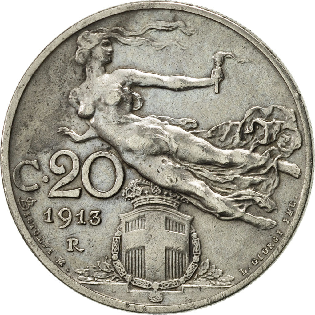 Coin, Italy, Vittorio Emanuele III, 20 Centesimi, 1913, Rome, AU(55-58), Nickel
