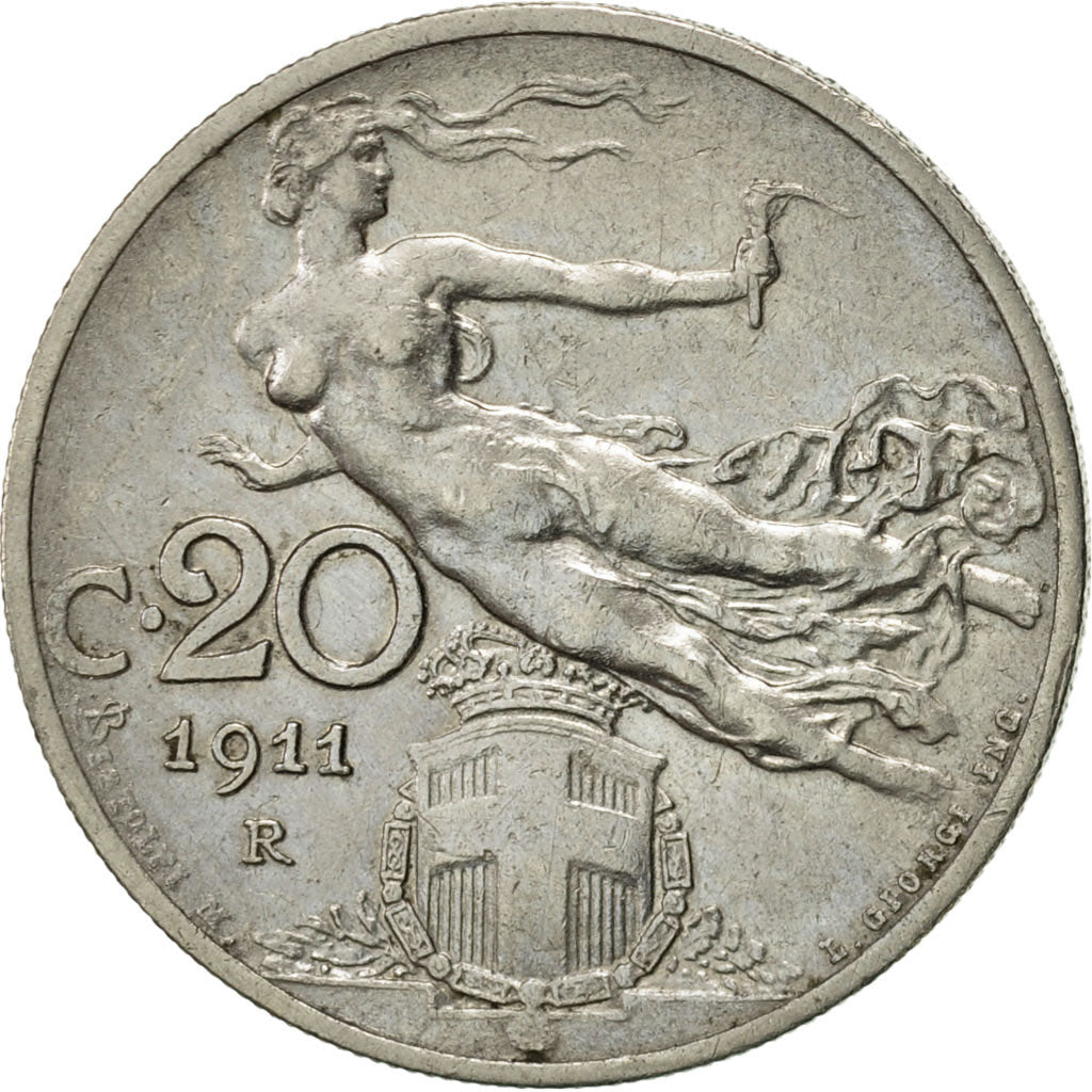Coin, Italy, Vittorio Emanuele III, 20 Centesimi, 1911, Rome, AU(55-58), Nickel
