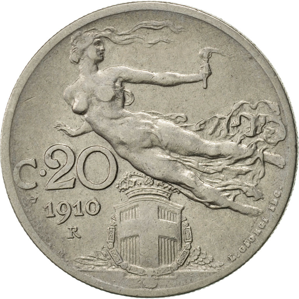 Coin, Italy, Vittorio Emanuele III, 20 Centesimi, 1910, Rome, AU(55-58), Nickel