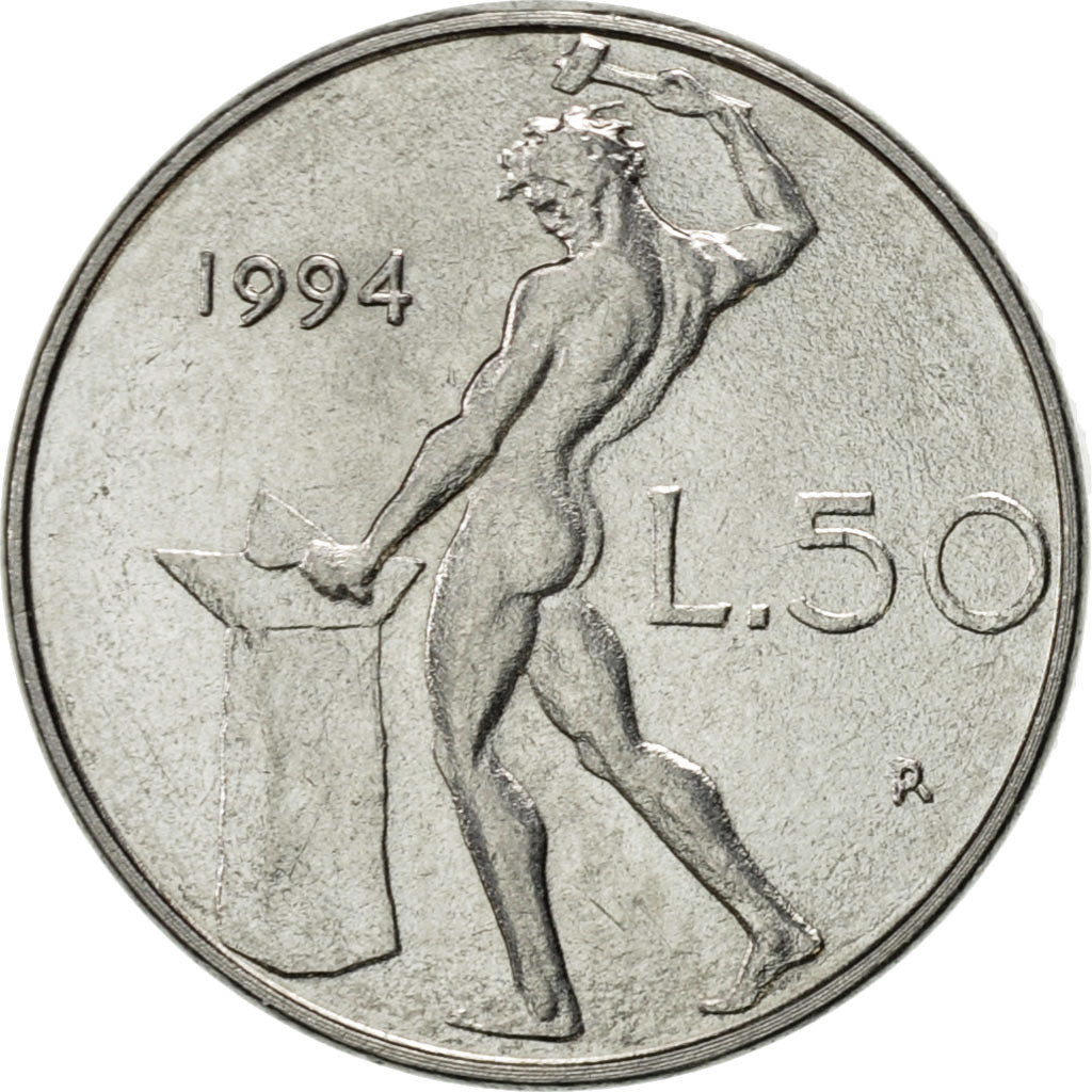 Coin, Italy, 50 Lire, 1994, Rome, AU(55-58), Stainless Steel, KM:95.2