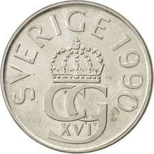 Coin, Sweden, Carl XVI Gustaf, 5 Kronor, 1990, AU(50-53), Copper-nickel, KM:853