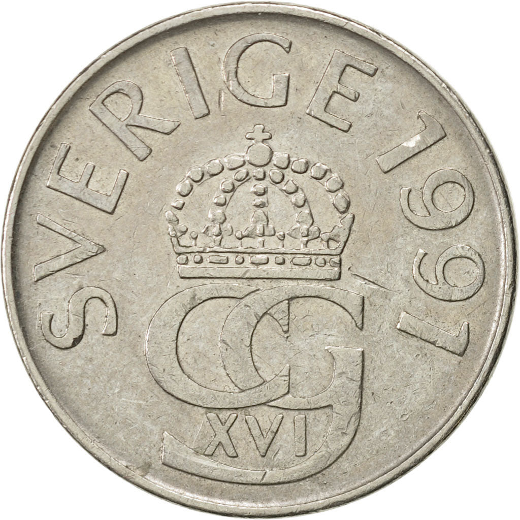 Munten, Zweden, Carl XVI Gustaf, 5 Kronor, 1991, ZF+, Copper-nickel, KM:853