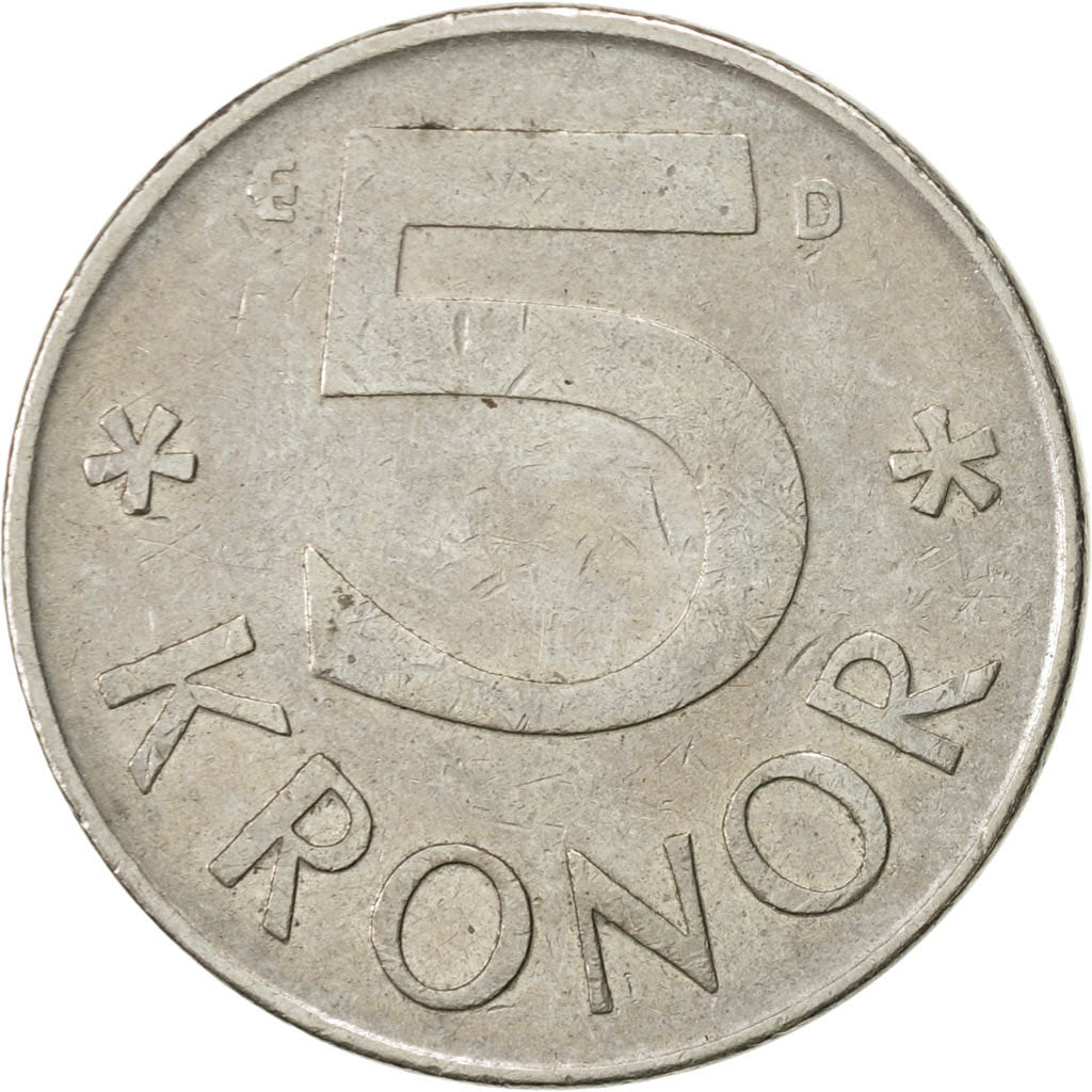 Munten, Zweden, Carl XVI Gustaf, 5 Kronor, 1991, ZF+, Copper-nickel, KM:853