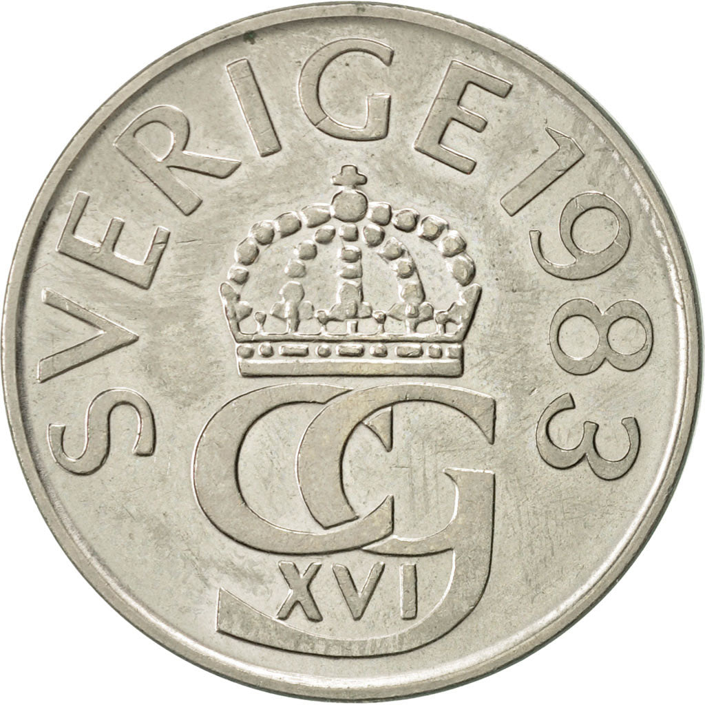 Moneda, Suecia, Carl XVI Gustaf, 5 Kronor, 1983, MBC+, Cobre - níquel, KM:853