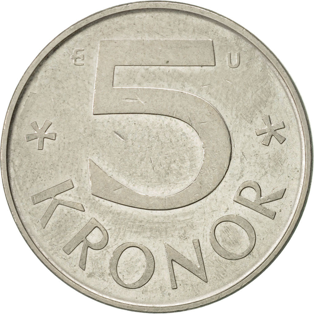 Moneda, Suecia, Carl XVI Gustaf, 5 Kronor, 1983, MBC+, Cobre - níquel, KM:853