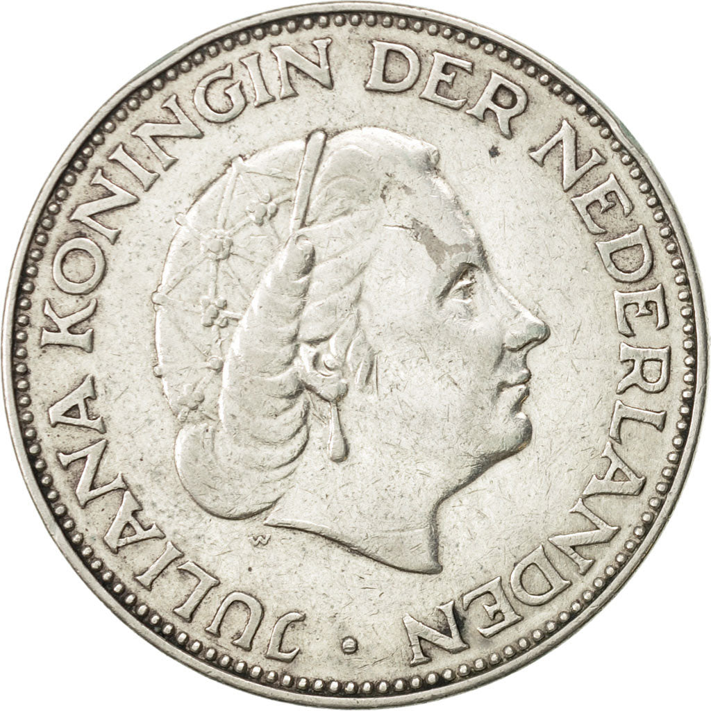 Coin, Netherlands, Juliana, 2-1/2 Gulden, 1959, AU(55-58), Silver, KM:185