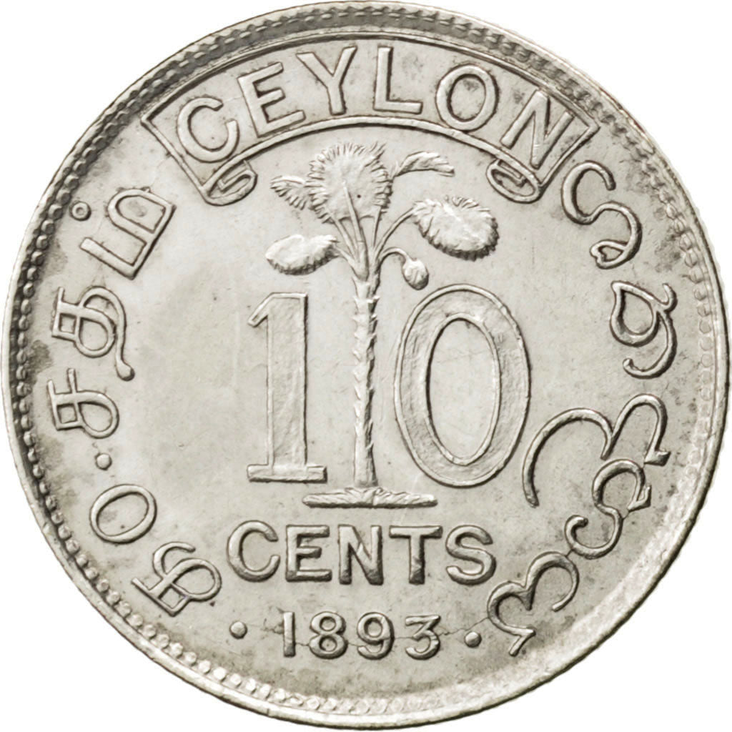 CEYLON, 10 Cents, 1893, KM #94, AU(55-58), Silver, 1.15