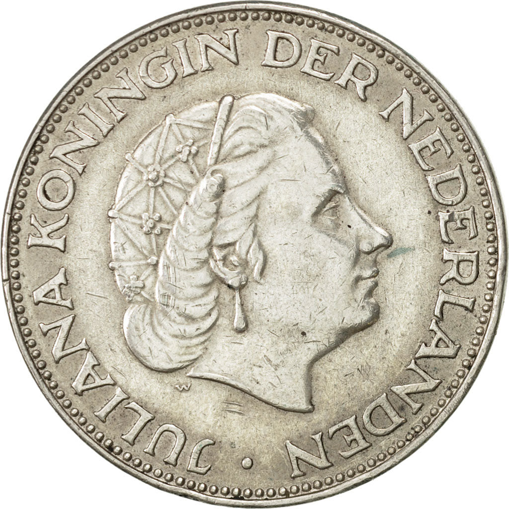 Coin, Netherlands, Juliana, 2-1/2 Gulden, 1966, AU(50-53), Silver, KM:185