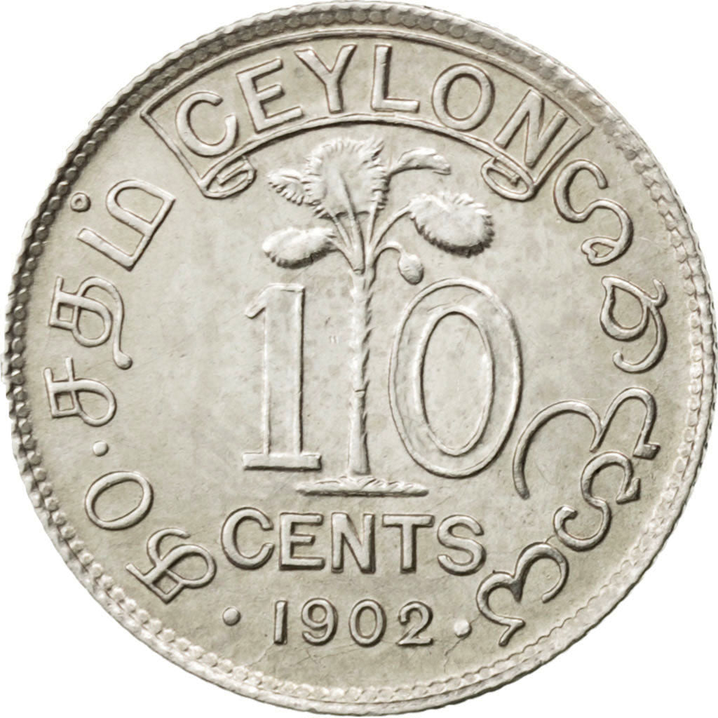 CEYLON, 10 Cents, 1902, KM #97, AU(55-58), Silver, 1.15