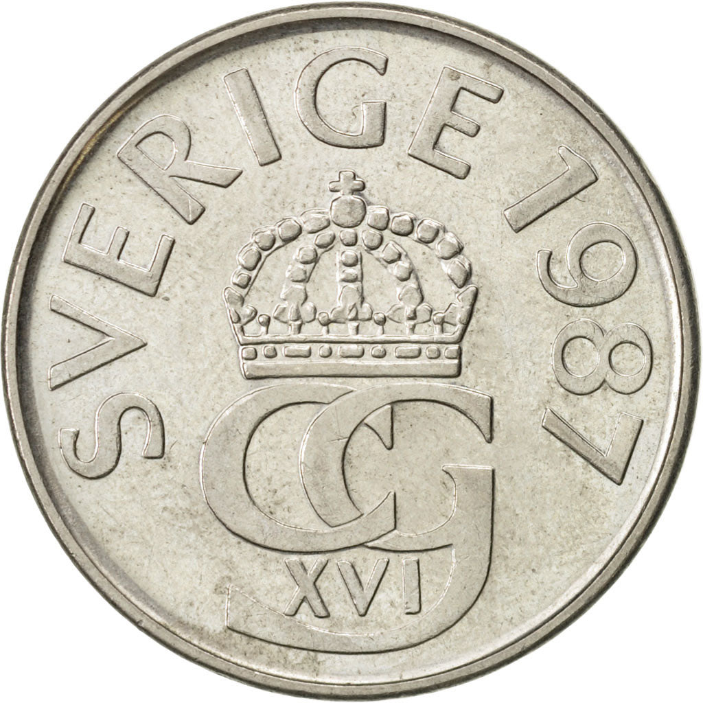 Moneda, Suecia, Carl XVI Gustaf, 5 Kronor, 1987, MBC+, Cobre - níquel, KM:853