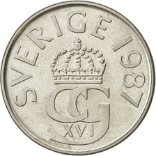 Moneda, Suecia, Carl XVI Gustaf, 5 Kronor, 1987, MBC+, Cobre - níquel, KM:853