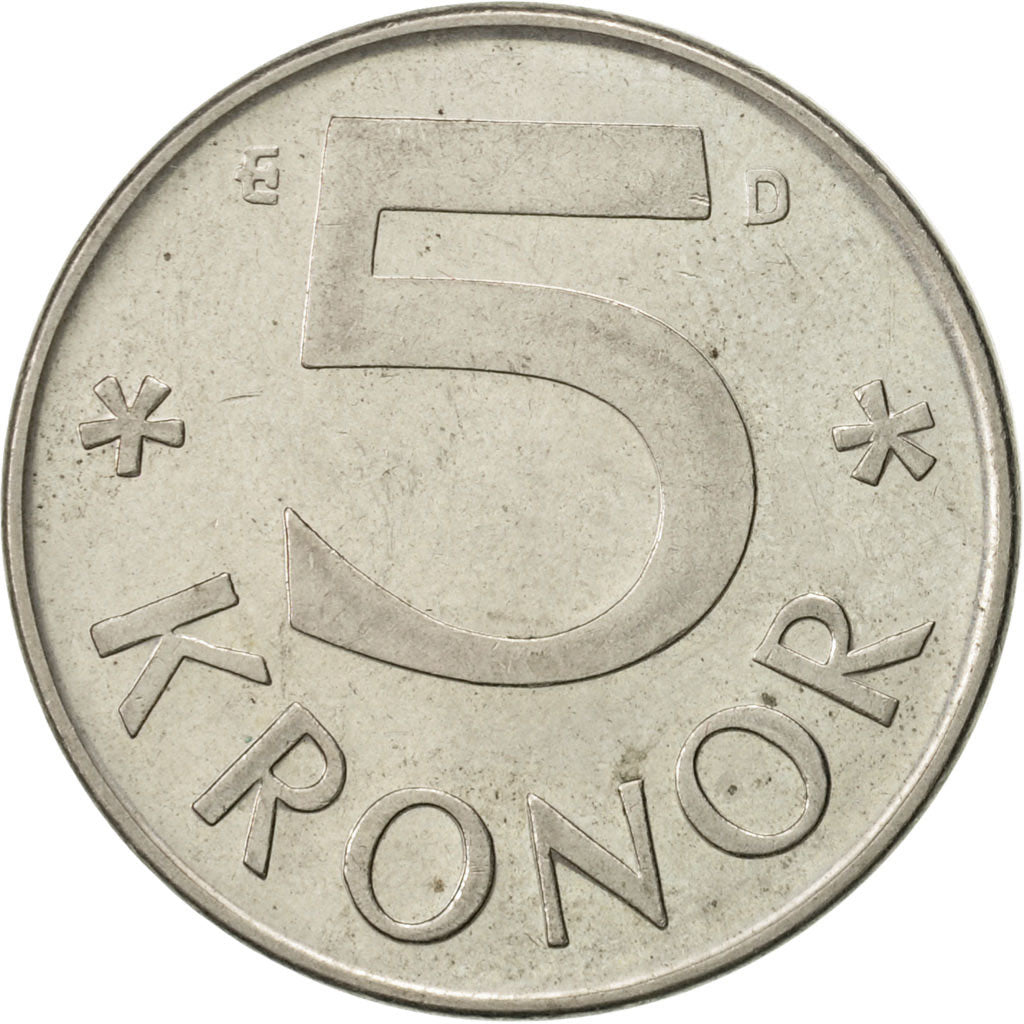 Moneda, Suecia, Carl XVI Gustaf, 5 Kronor, 1987, MBC+, Cobre - níquel, KM:853