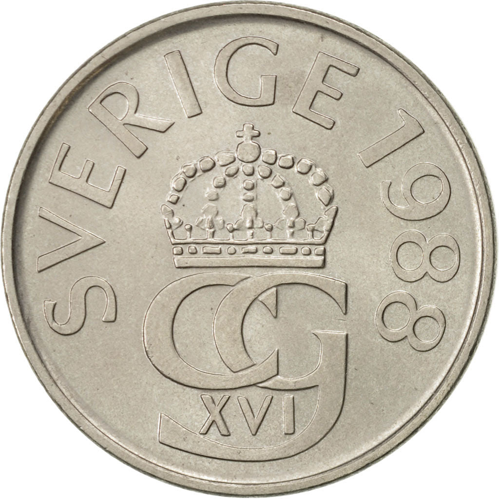 Moneda, Suecia, Carl XVI Gustaf, 5 Kronor, 1988, MBC+, Cobre - níquel, KM:853