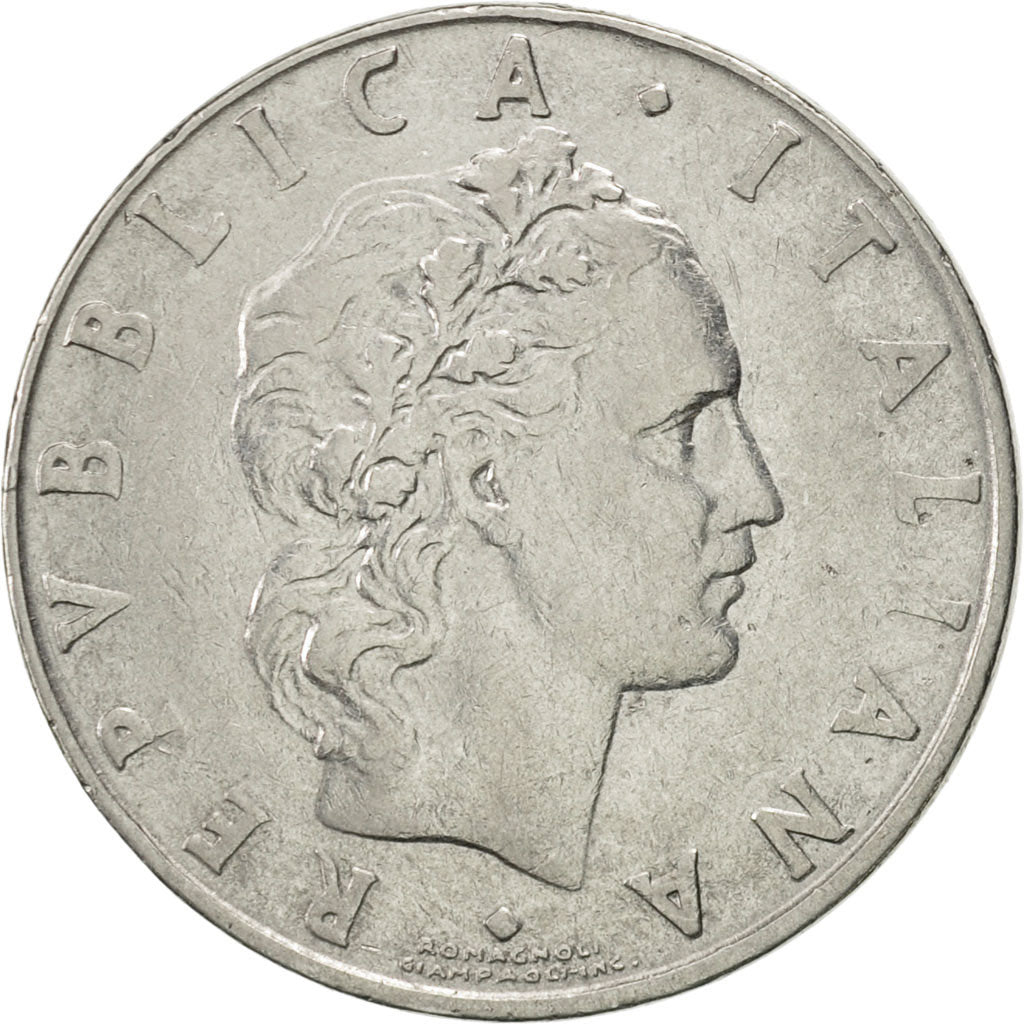 Italy, 50 Lire, 1958, Rome, AU(55-58), Stainless Steel, KM:95.1