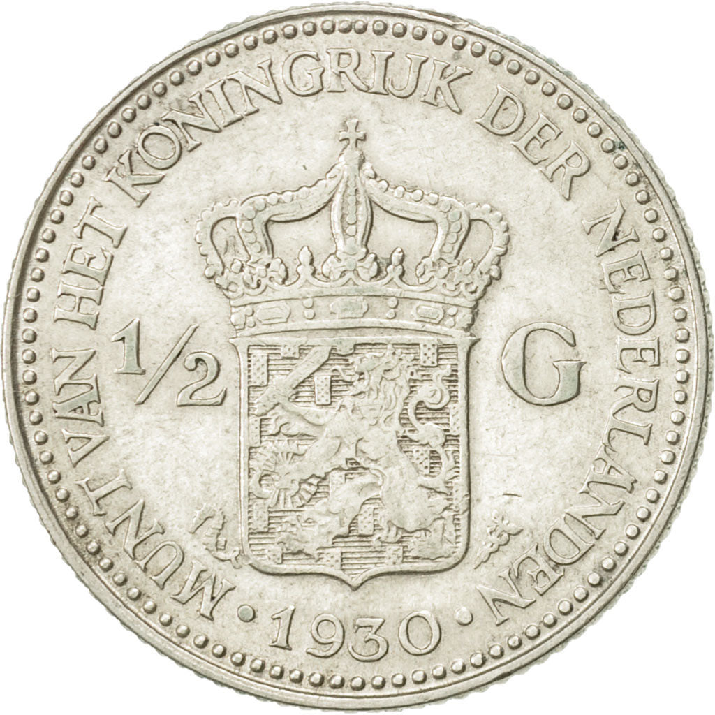 Paesi Bassi, Wilhelmina I, 1/2 Gulden, 1930, BB+, Argento, KM:160