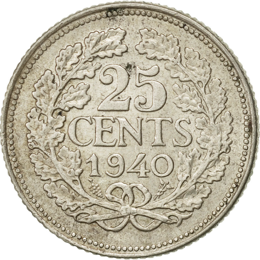 Monnaie, Pays-Bas, Wilhelmina I, 25 Cents, 1940, TTB+, Argent, KM:164
