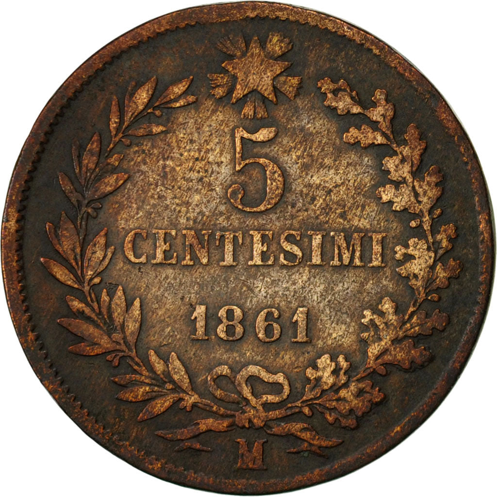 Münze, Italien, Vittorio Emanuele II, 5 Centesimi, 1861, Milan, S, Kupfer
