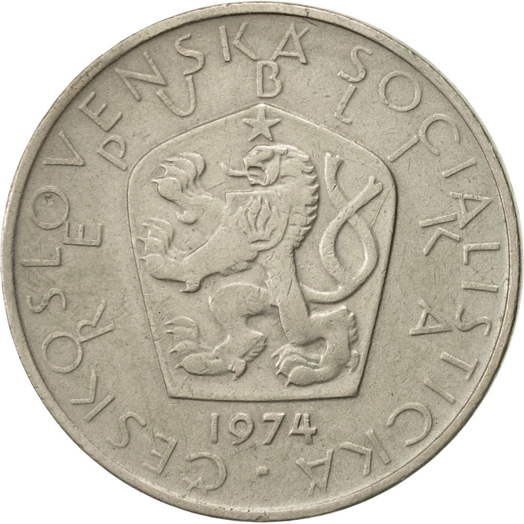 Coin, Czechoslovakia, 5 Korun, 1974, AU(50-53), Copper-nickel, KM:60