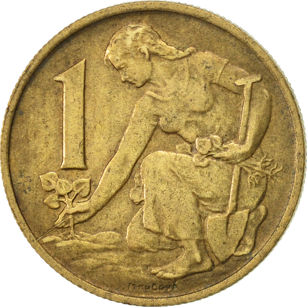 Czechoslovakia, Koruna, 1960, AU(55-58), Aluminum-Bronze, KM:46