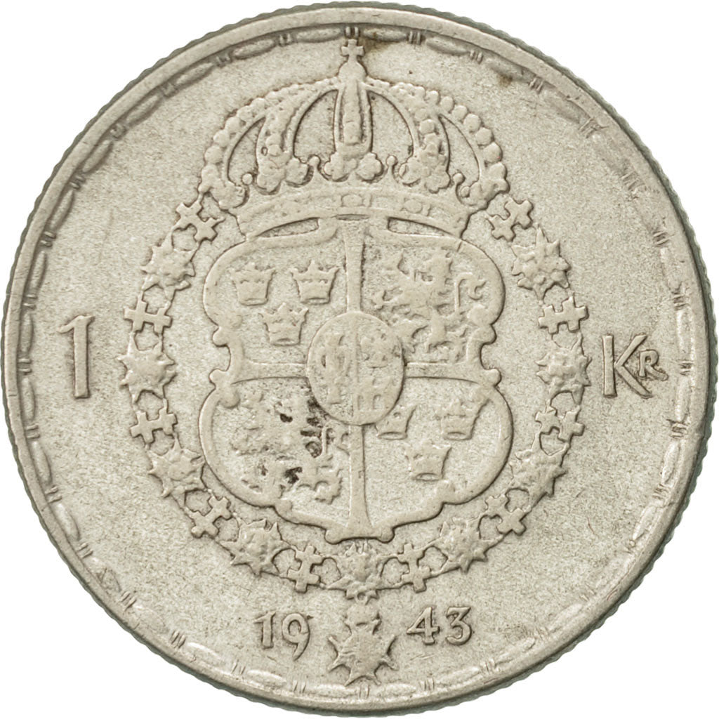 Coin, Sweden, Gustaf V, Krona, 1943, EF(40-45), Silver, KM:814