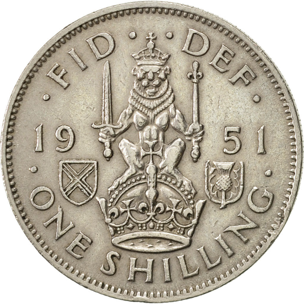 Great Britain, George VI, Shilling, 1951, AU(55-58), Copper-nickel, KM:877