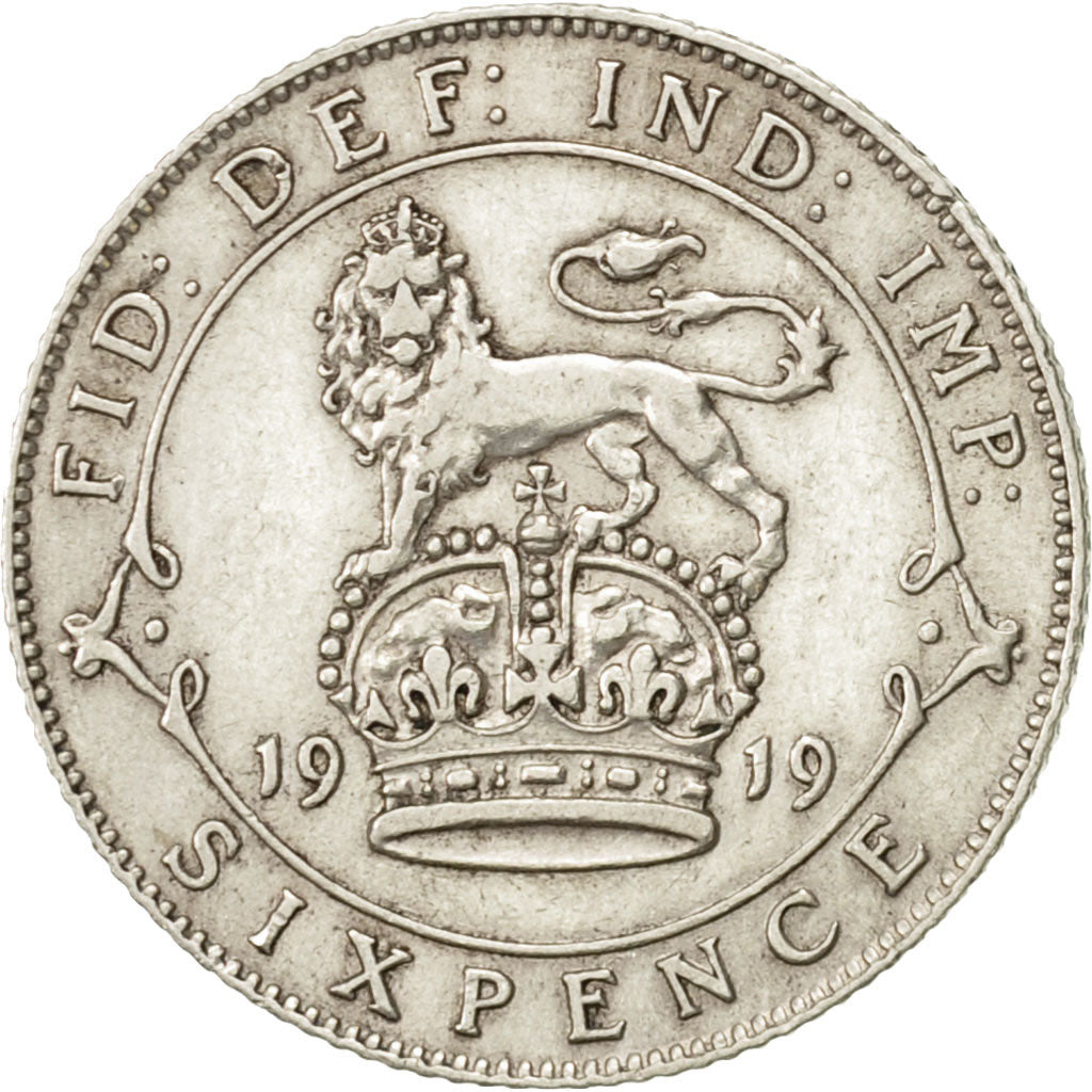 Coin, Great Britain, George V, 6 Pence, 1919, AU(50-53), Silver, KM:815