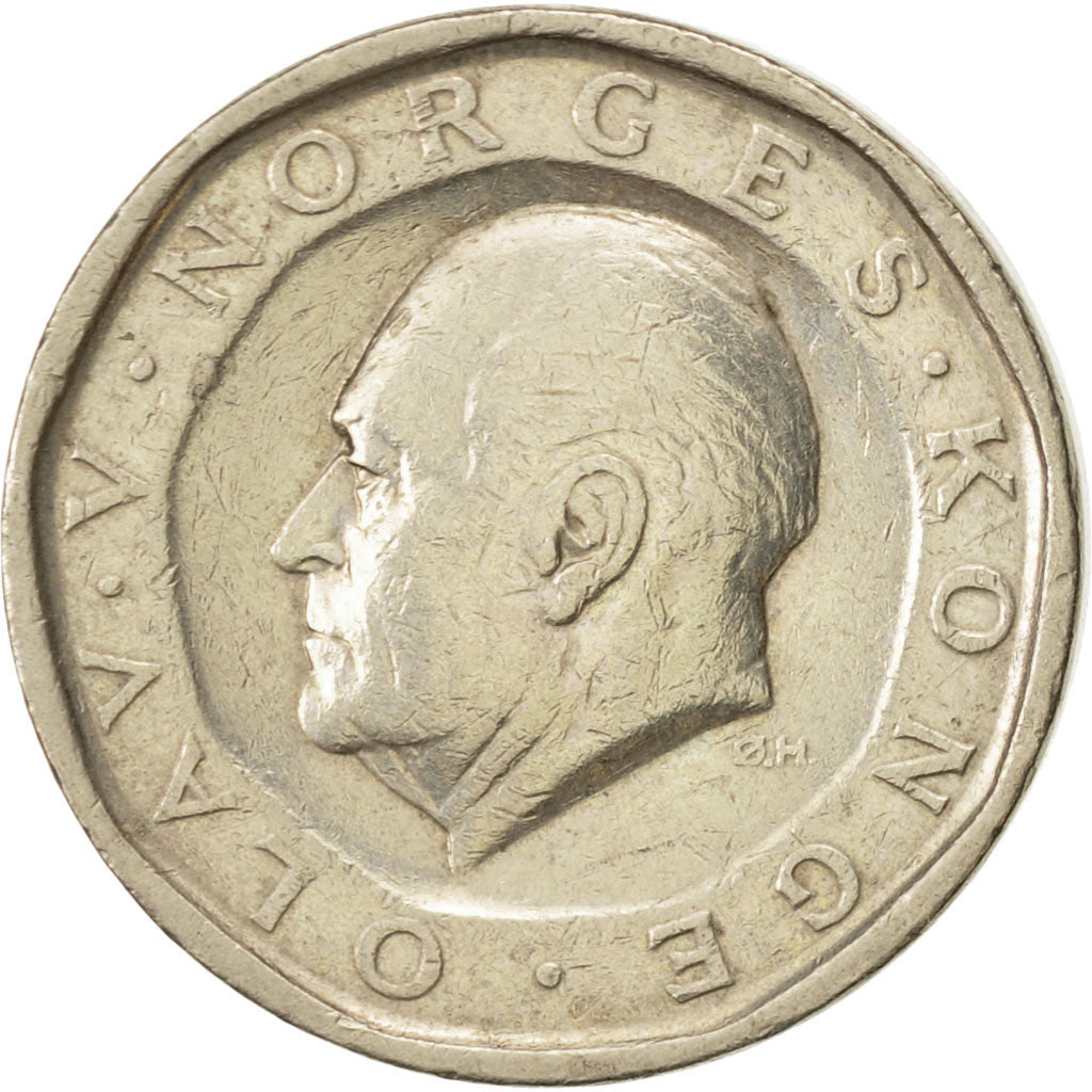 Norway, Olav V, 10 Kroner, 1984, AU(55-58), Nickel-brass, KM:427