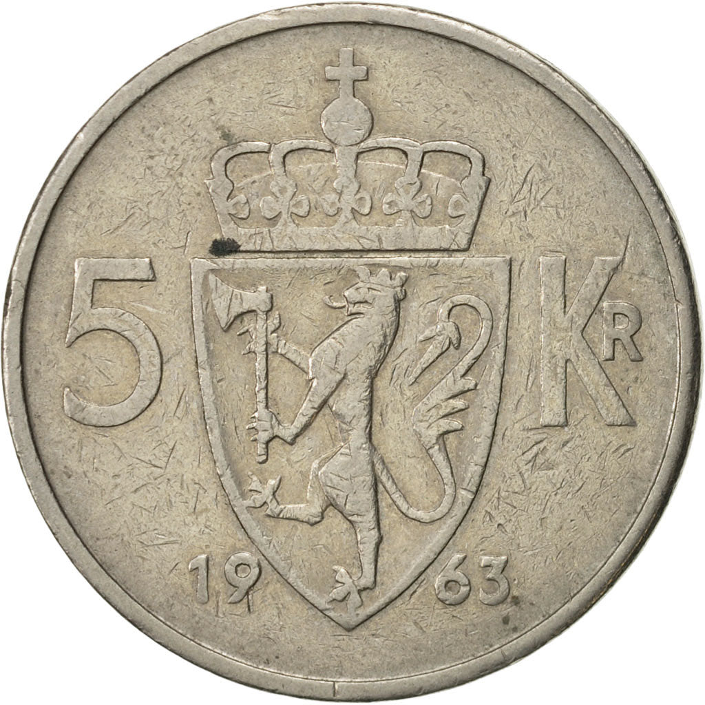 Monnaie, Norvège, Olav V, 5 Kroner, 1963, TTB, Copper-nickel, KM:412