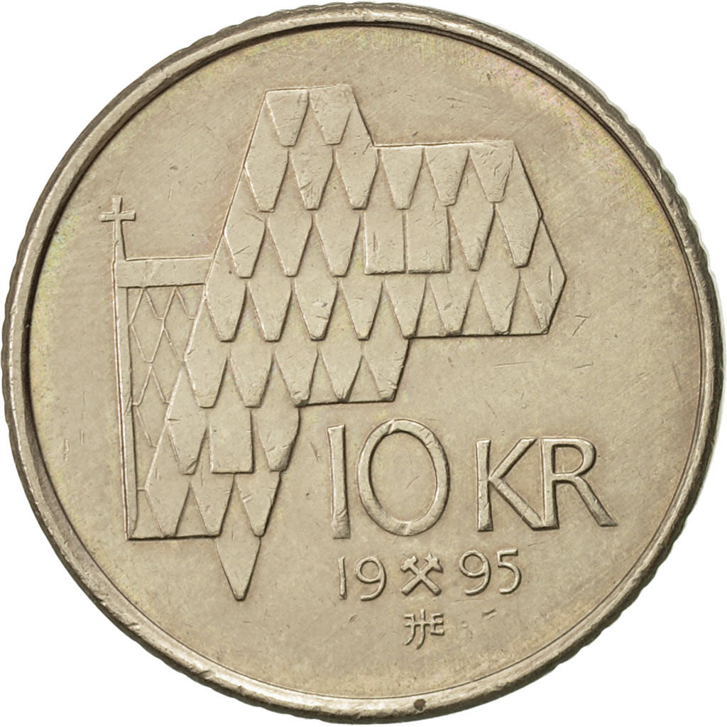 Coin, Norway, Harald V, 10 Kroner, 1995, AU(50-53), Nickel-brass, KM:457