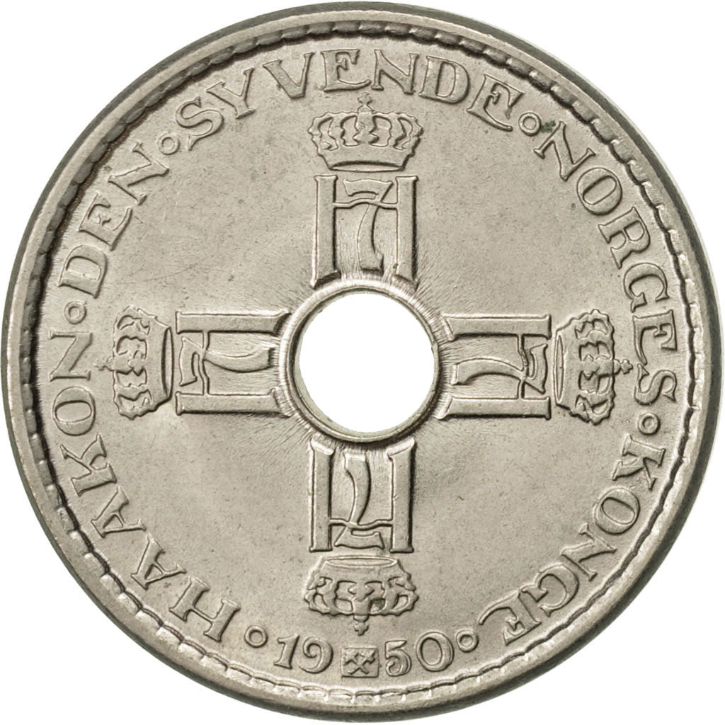Norway, Haakon VII, Krone, 1950, AU(55-58), Copper-nickel, KM:385