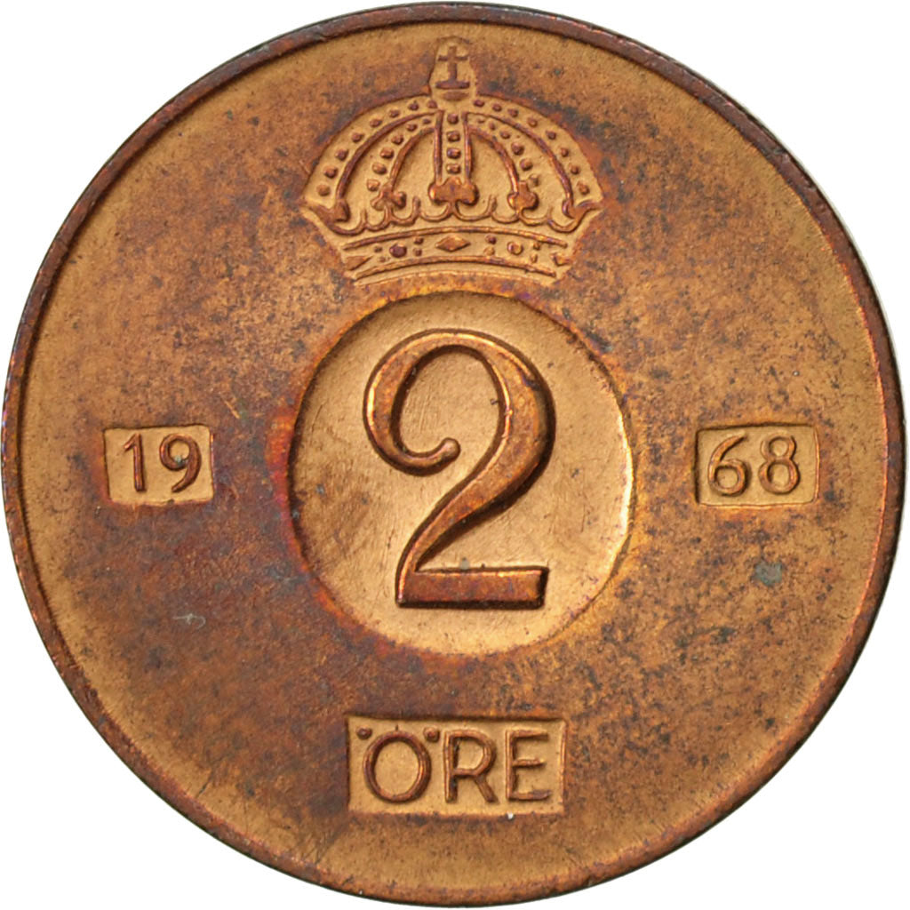 Coin, Sweden, Gustaf VI, 2 Öre, 1968, EF(40-45), Bronze, KM:821
