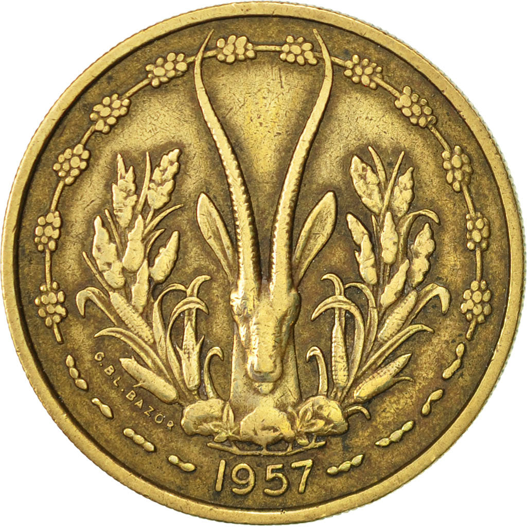 Coin, French West Africa, 25 Francs, 1957, Paris, AU(50-53), Aluminum-Bronze