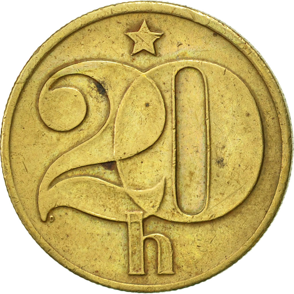 Moneda, Checoslovaquia, 20 Haleru, 1977, MBC+, Níquel - latón, KM:74