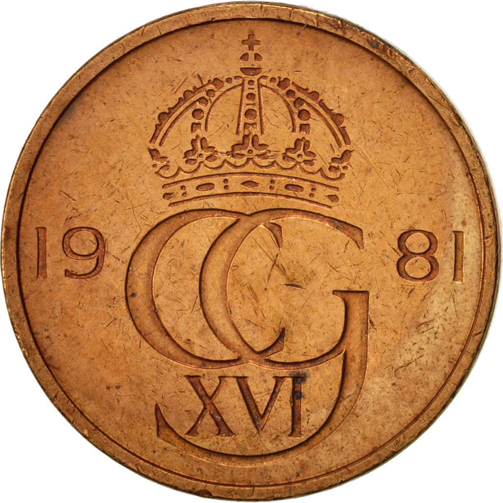 Coin, Sweden, Carl XVI Gustaf, 5 Öre, 1981, AU(50-53), Bronze, KM:849