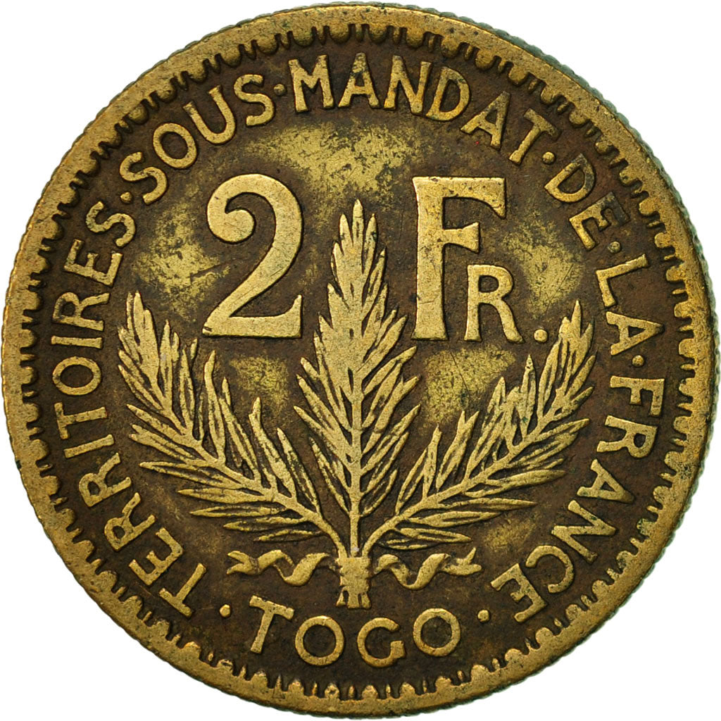 Togo, 2 Francs, 1924, Paris, EF(40-45), Aluminum-Bronze, KM:3